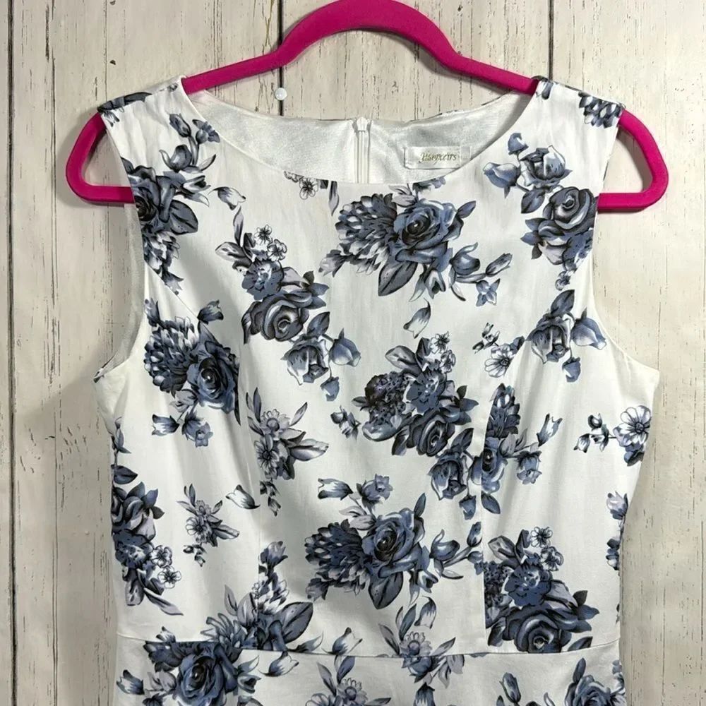 Hanpceirs Blue White Floral Fit & Flare Dress Sleeveless Cottagecore Romantic - Picture 7 of 15